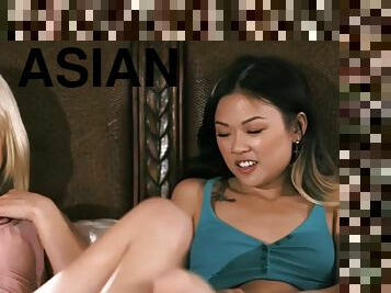 Asian teen and blonde Lulu Chu and Jessie Saint enjoy hot lesbian sex