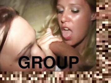 fête, énorme-bite, branlette, sexe-de-groupe, point-de-vue, blonde, percé