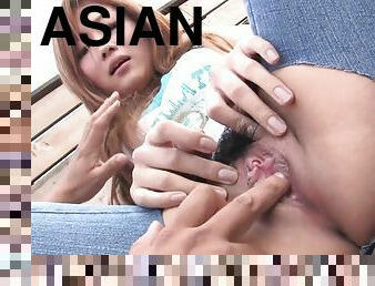 asiatisk, hårig, publik, fitta-pussy, leksak, japansk, trekant, tight, söt