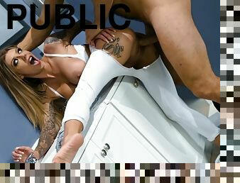 Insatiable slut Karma Rx gets fucked in public toilet