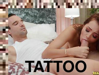 Young slut Lexi Aaane pleasuring her tattooed lover in bed
