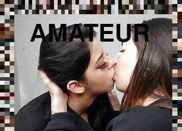 amatőr, leszbikus, csókolózás