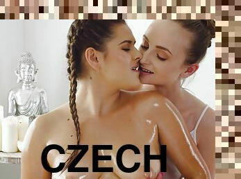 cona-pussy, babes, lésbicas, massagem, beijando, europeia, loira, euro, natural, checo