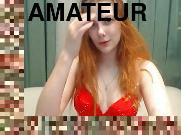 Hot chick in red undies gets wild and masturbates