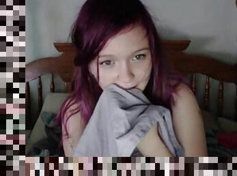 Purple hair giant soft tits teen cam model