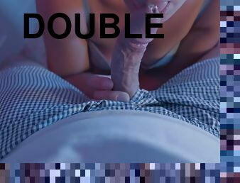 Real Double Cumshot! Raw video! My girlfriend hungry for cum