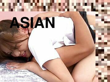 Asian anal threesome with a steamy teen