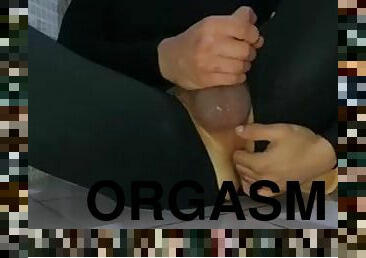 Anal orgasm in leggings