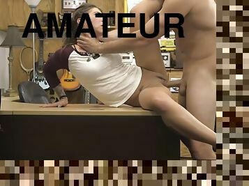 Hot tattooed woman screwed by pawn man in the backroom