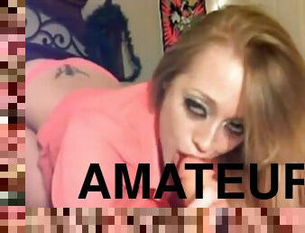 Webcam girl sucking dildo