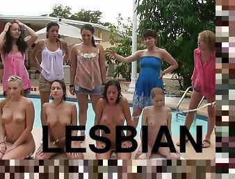 Lesbian pool party with pussy licking