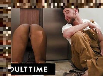 ADULT TIME - Pervy Maintenance Man Fucks August Skye While She's STUCK IN THE ELEVATOR!