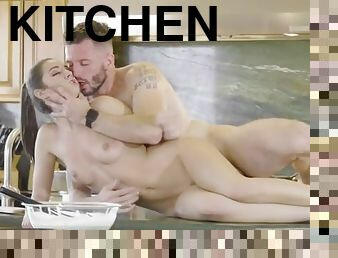 Lily Adams fucks on the kitchen counter in high heels