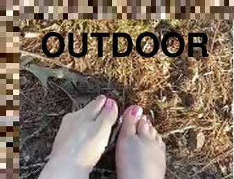 Bare feet in the woods