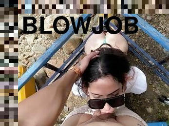 POV- handjob and blowjob in the lake until the cum is on her face.