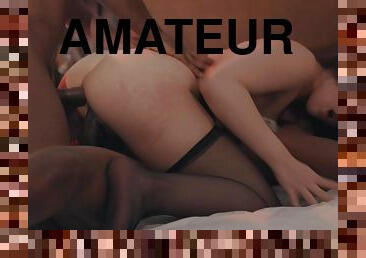 Amateur feels it in the ass and pussy during a dual interracial