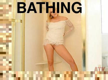 baden, masturbieren, babe, junge, schwer, thai, blondine, versaute, dusche, allein