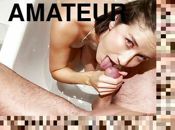 baignade, femme, amateur, fellation, française, couple, sur-le-visage, douche