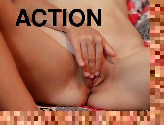 masturbation, brudar, vacker, action, ensam, brunett, retande