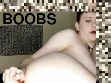 cul, gros-nichons, amateur, anal, jouet, double, serrée, seins, bout-a-bout, solo