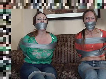 2 sisters taped up gag