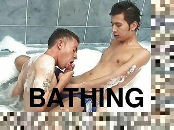 kąpiel, gej, latynoskie, dupa, prysznic, młodzi, ssanie