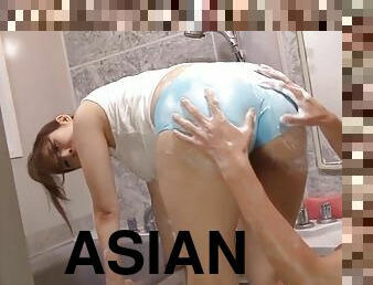 Asian mom shares porn at the shower