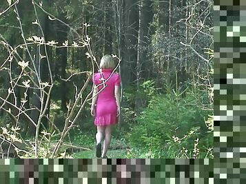 Super hot pink dress on peeing girl