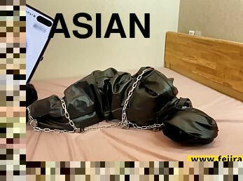 asiatisk, masturbation, orgasm, lesbisk, massage, bdsm, slav, latex, uniform, brunett