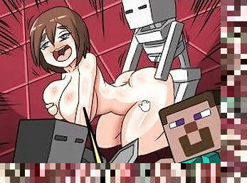 Chica es follada por unos personajes de Minecraft bien dotados 3