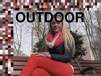 Outdoor interview with a sexy blonde porn star about sex