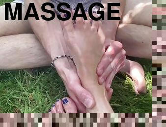 fête, amateur, milf, branlette, massage, française, pieds, fétiche, jardin, branlette-avec-les-pieds