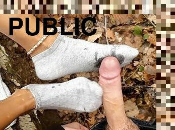 College Girl gives Dirty surprise SOCKJOB during hike ????