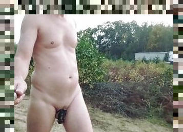 nudist, utomhus, publik, amatör, skog, exhibitionist, blottande