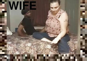 Whore Wife sucks BBC while white hubby in bathroom