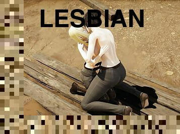 Mikasa x Historia chill lesbian kissing