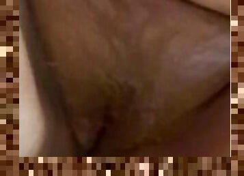 Close up of my big hairy pussy while I pee