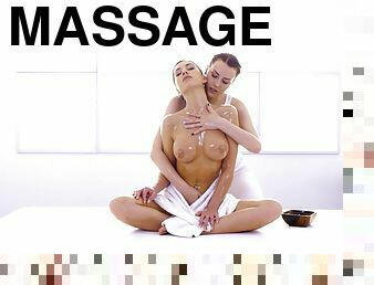 Wet massage seduction for two premium ladies with perfect forms