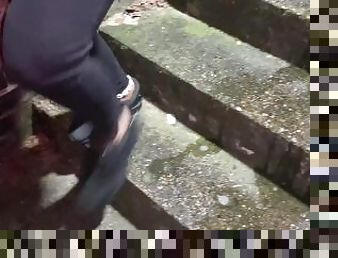 Pissing on a public staircase