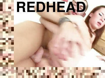 Anal sex for a redhead wearing stockings