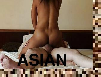 asiatisk, fitta-pussy, hardcore, slyna, thailändsk, rumpa-butt, cowgirl, vit