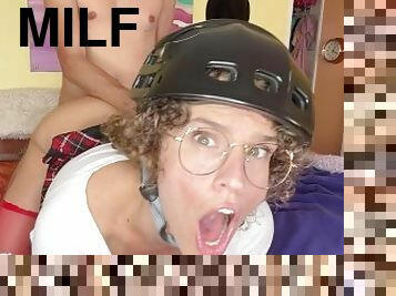 HOT JEWISH SCHOOLGIRL MILF TAKES IT IN HER ASS WITH A HELMET ON with VibeWithMommy