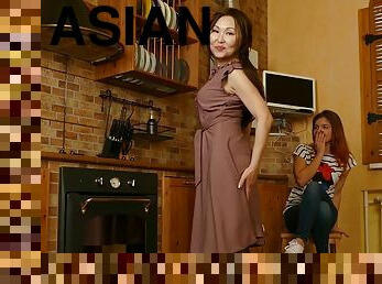 Asian mom reveals her slutty side towards lesbian porn
