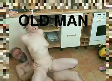 Naughty redhead teen riding bearded old mans big cock