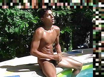 Absolutely outstanding Aaron Armstrong wanking in front pool