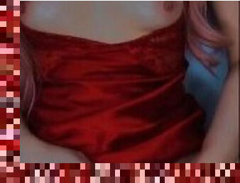 Masterbating in silk red lingerie ????