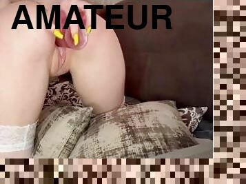 masturbación, coño-pussy, amateur, juguete, rubia, a-solas