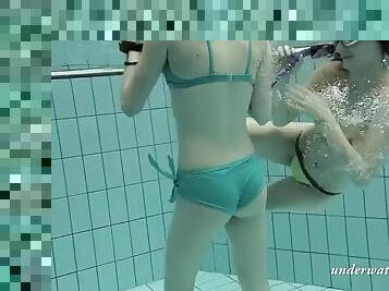 Loris and Okunewa swim with lesbians underwater