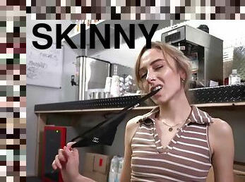 Skinny Teenager Barista Rubbing Vagina At Work