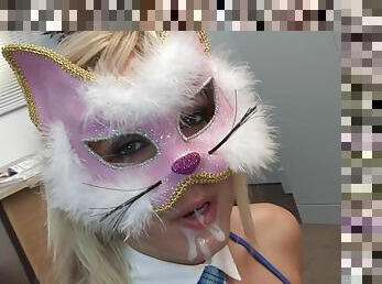 Masked blonde whore shared for the ultimate purpose